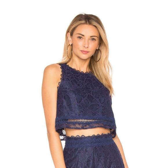 LOVERS + FRIENDS Lace Zoe Tank Crop Navy NWT Small - Picture 1 of 9